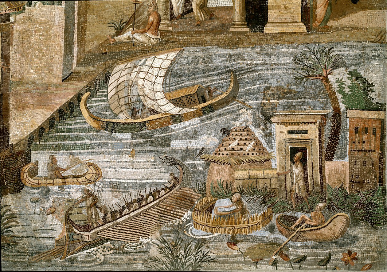 Detalhe do mosaico nilótico do Preneste (Palestrina) do santuário da deidade da Fortuna Primigênia, 80 a.C. de Roman
