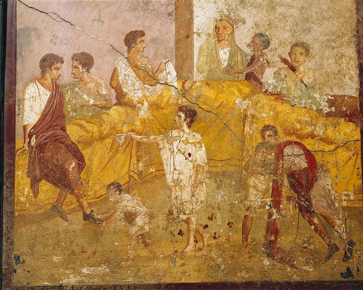 Cena de festa, de Pompeia, Itália de Roman