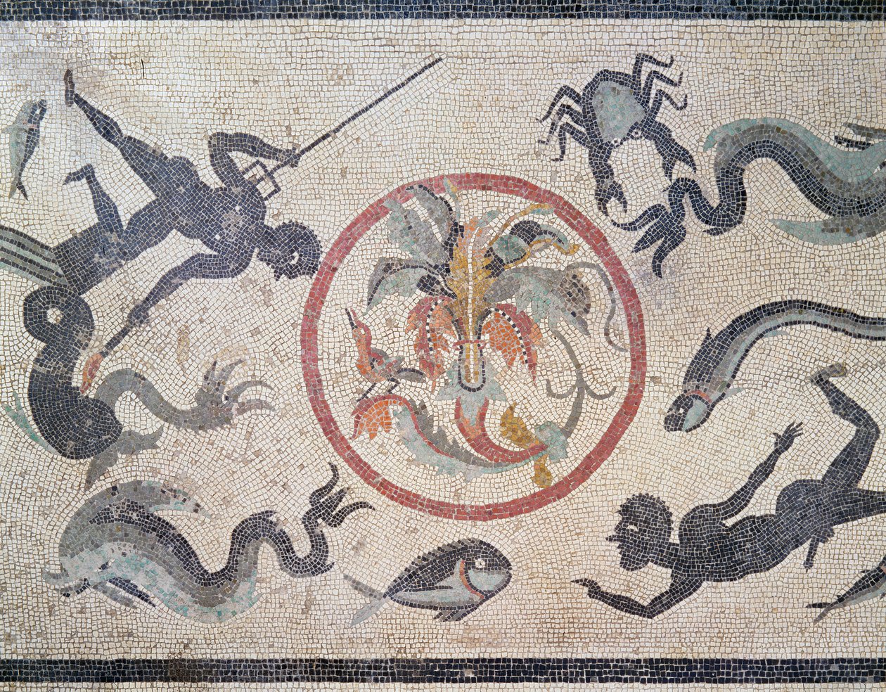 Pescadores e criaturas do mar, século I dC (mosaico) de Roman