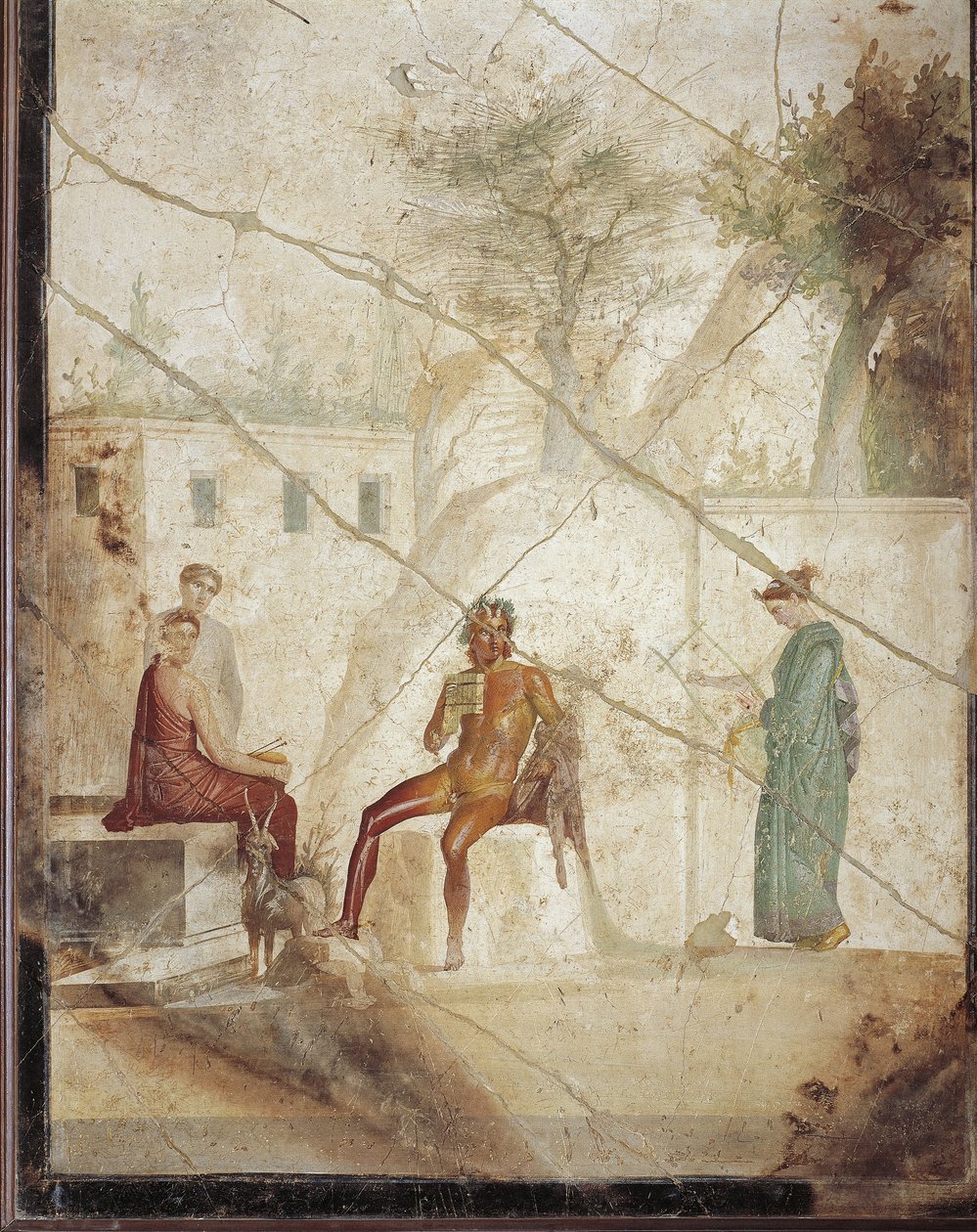 Fresco representando Pan e Ninfas de Pompéia, Itália de Roman
