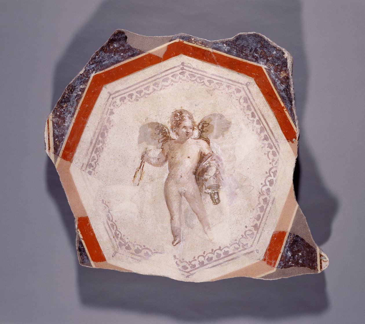Afresco de Cupido segurando duas varas e um balde de Roman