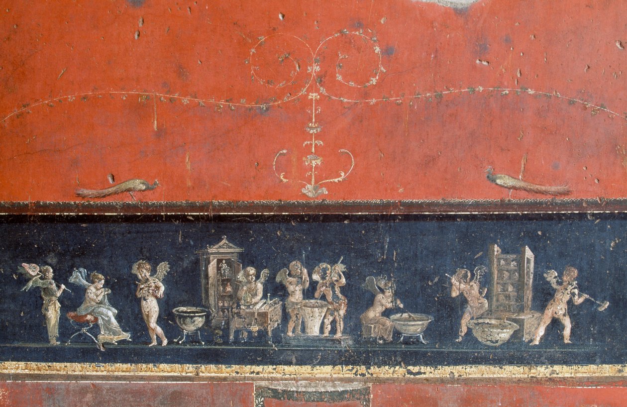 Frisos representando cupidos, Casa de Vettii, Pompeia (Lista do Património Mundial da Unesco) de Roman
