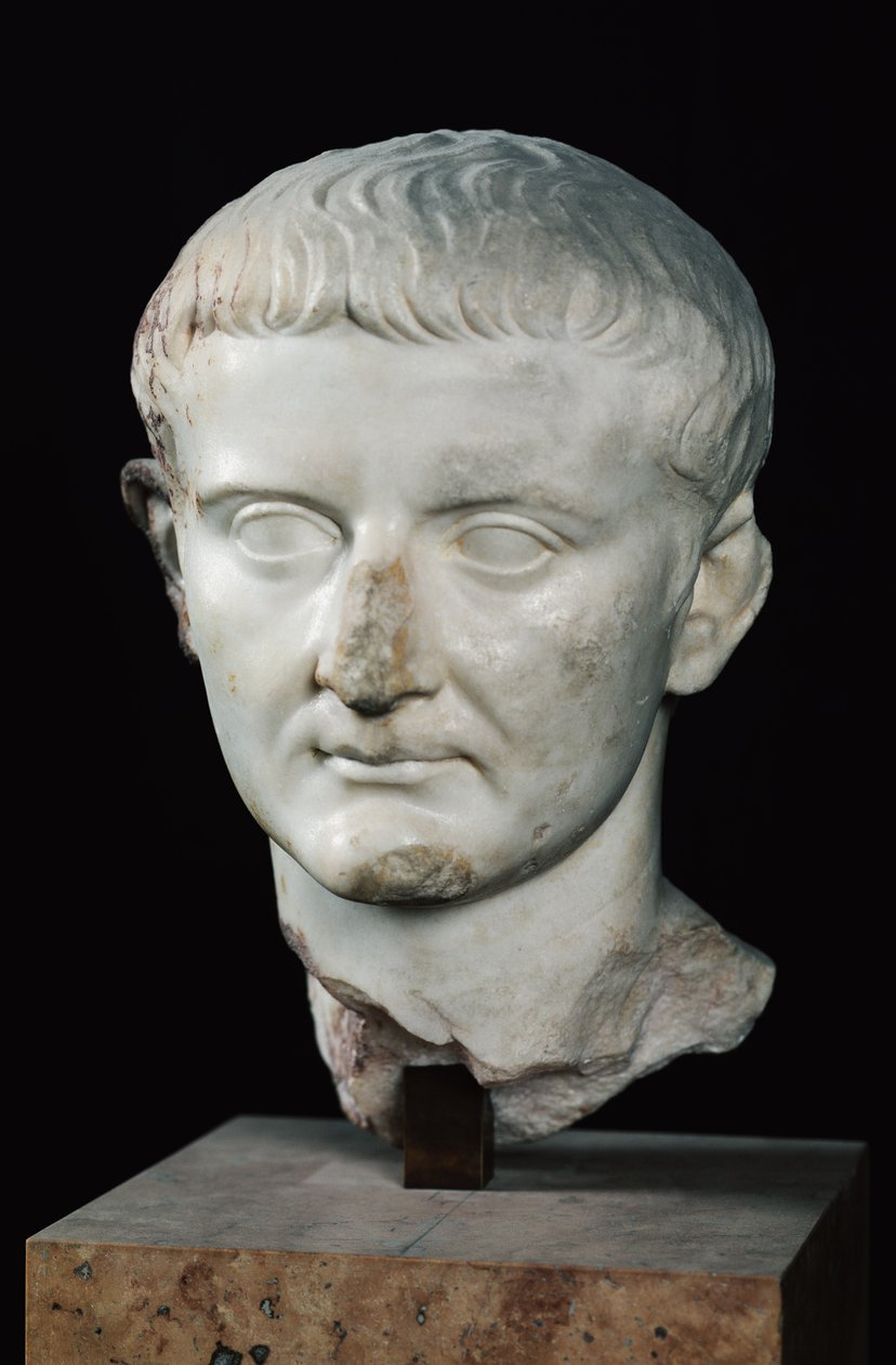 Cabeça de Tibério (c.42 BC-37 AD) (mármore) de Roman