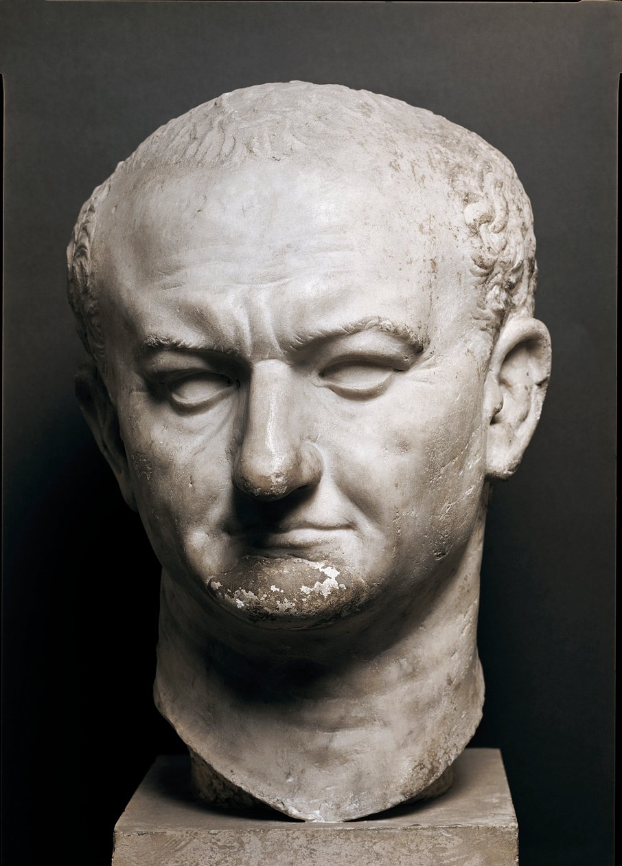 Cabeça do Imperador Romano Vespasiano (Vespasianus ou Vespasiano, 9-79 ap. JC) - Escultura em mármore, Altura 40 cm - Roma, Museo Nazionale Romano - Cabeça do Imperador Vaspasiano (Titus Flavius Vespasianus) (9-79) - Escultura em mármore (H. 40 cm) - Roma, de Roman