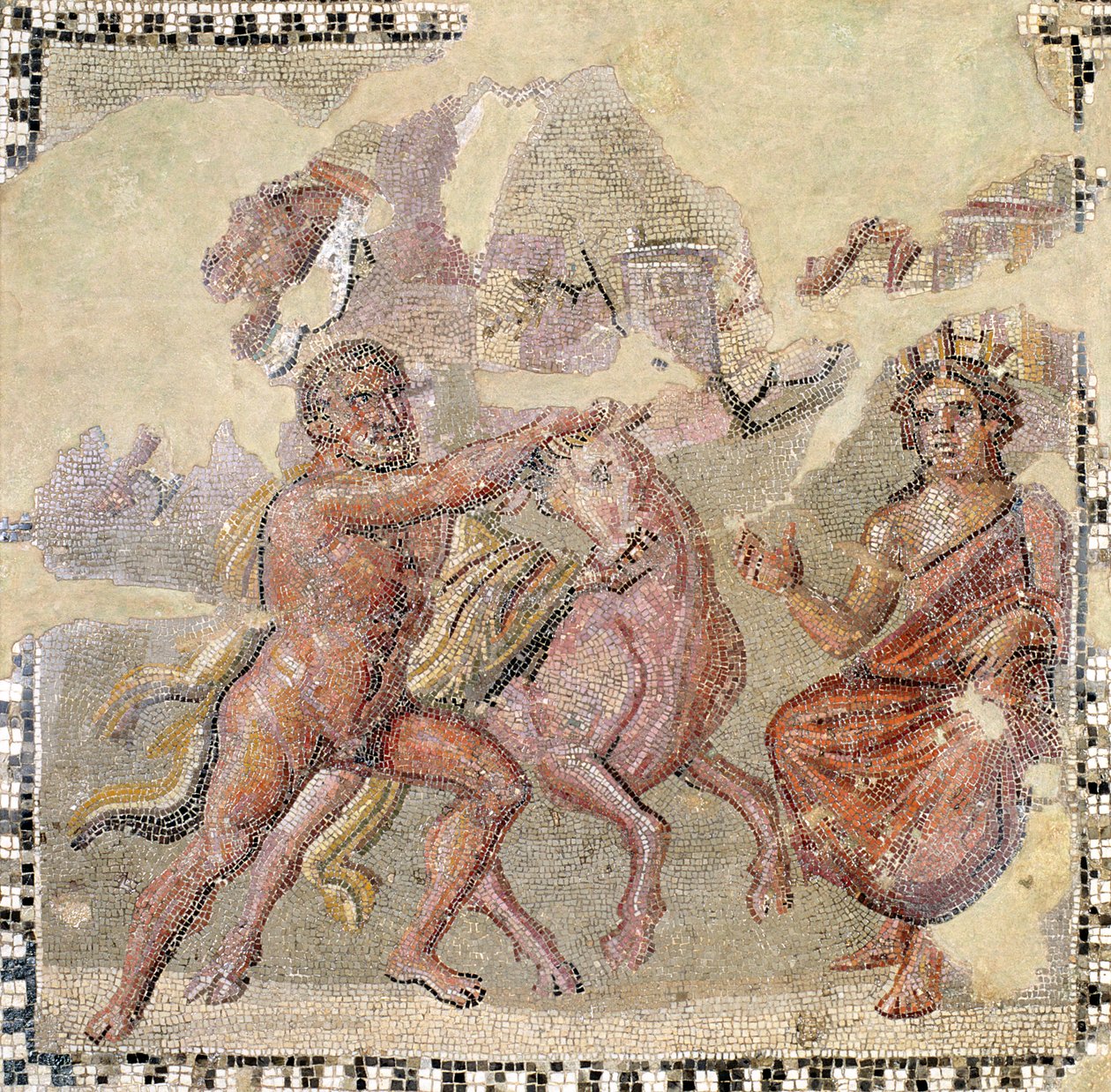 Herakles com o touro cretense, Ostia (mosaico) de Roman