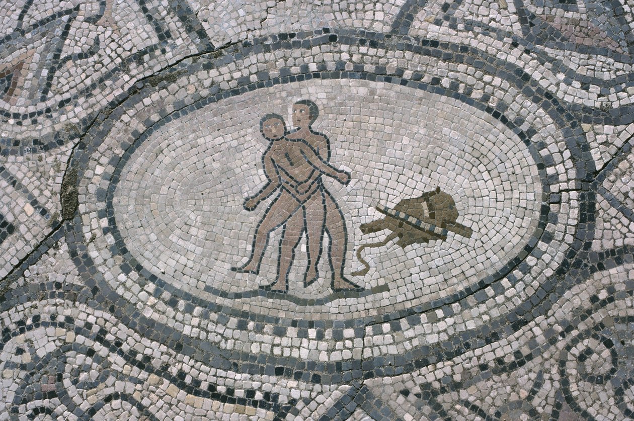 Hércules e Anteu, do chão da "Casa de Hércules" (mosaico) de Roman