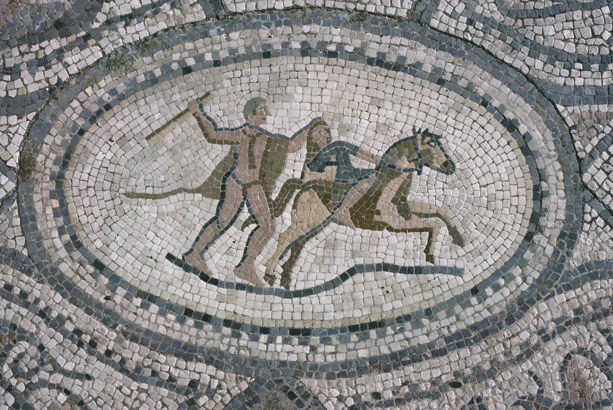 Hércules e a rainha Amazonas, do chão da &39;Casa de Hércules&39; (mosaico) de Roman
