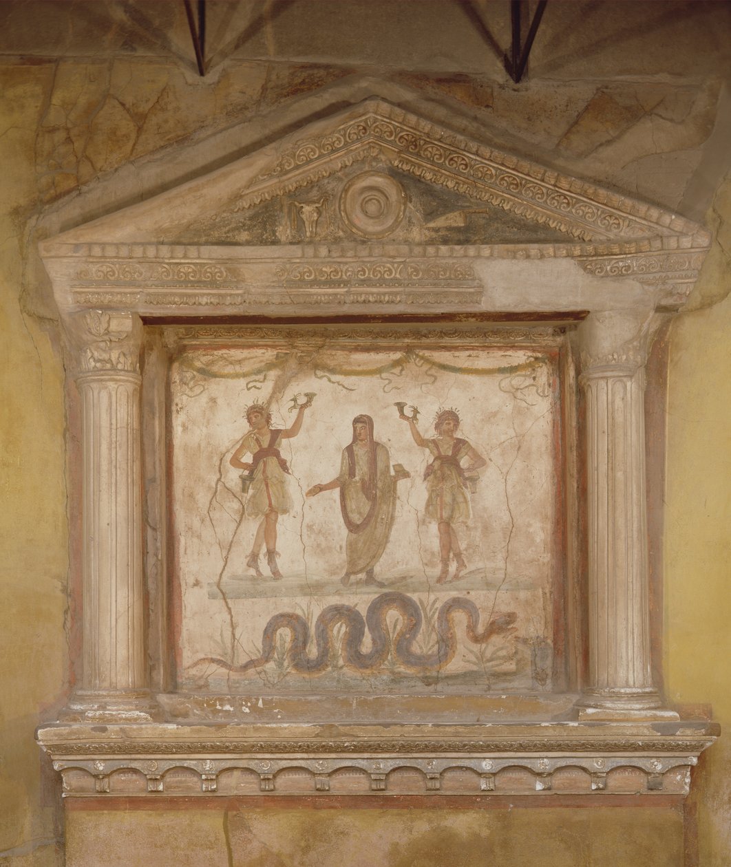 Santuário doméstico, da Casa dei Vetti (afresco na pedra) de Roman
