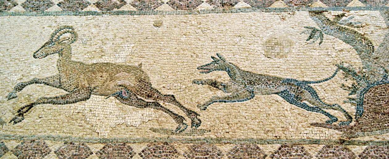 Cena de caça, casa de Dionísio, Paphos, Chipre (mosaico) de Roman