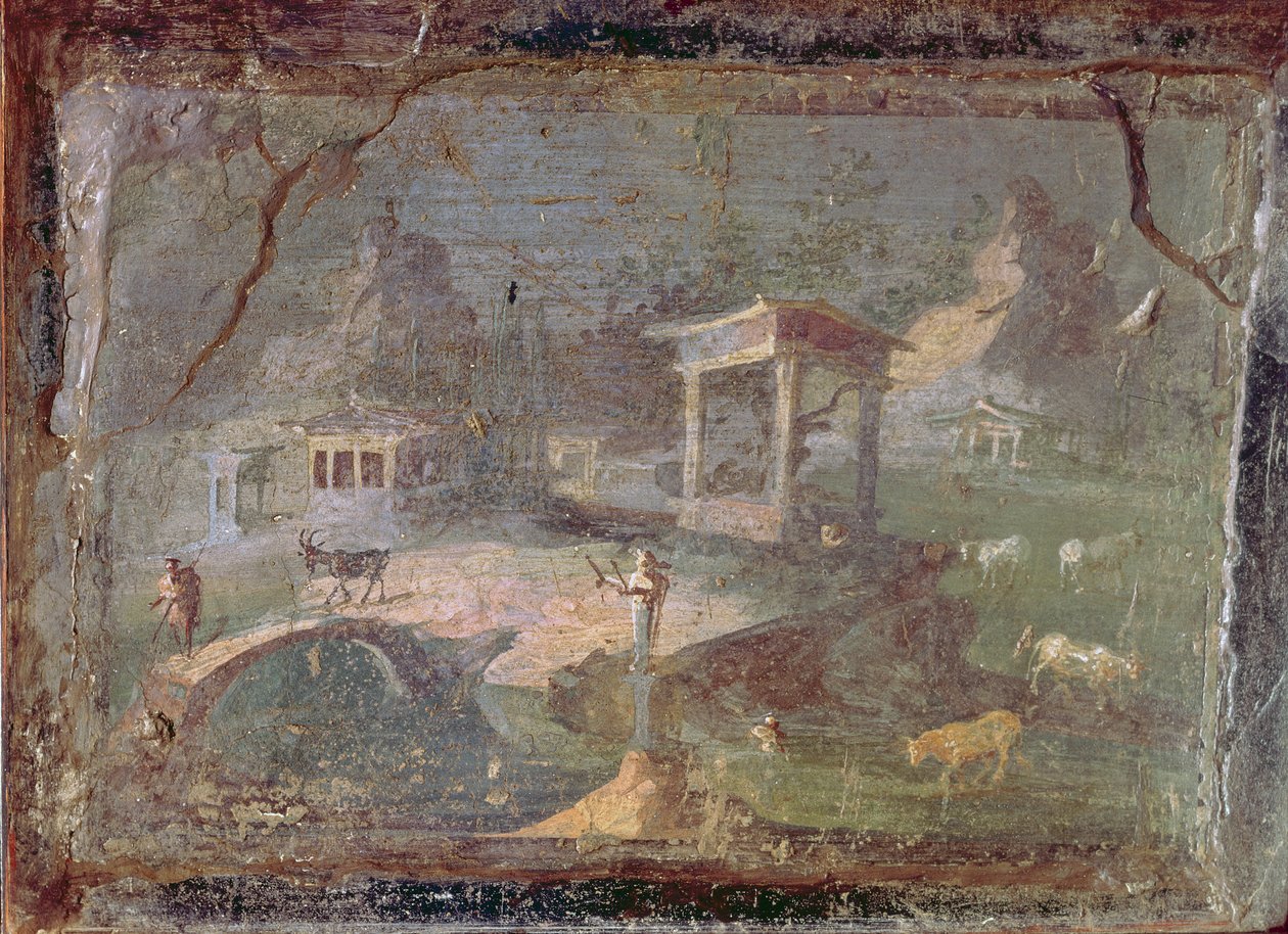 Paisagem idílica, de Herculano, século I aC-79 dC de Roman
