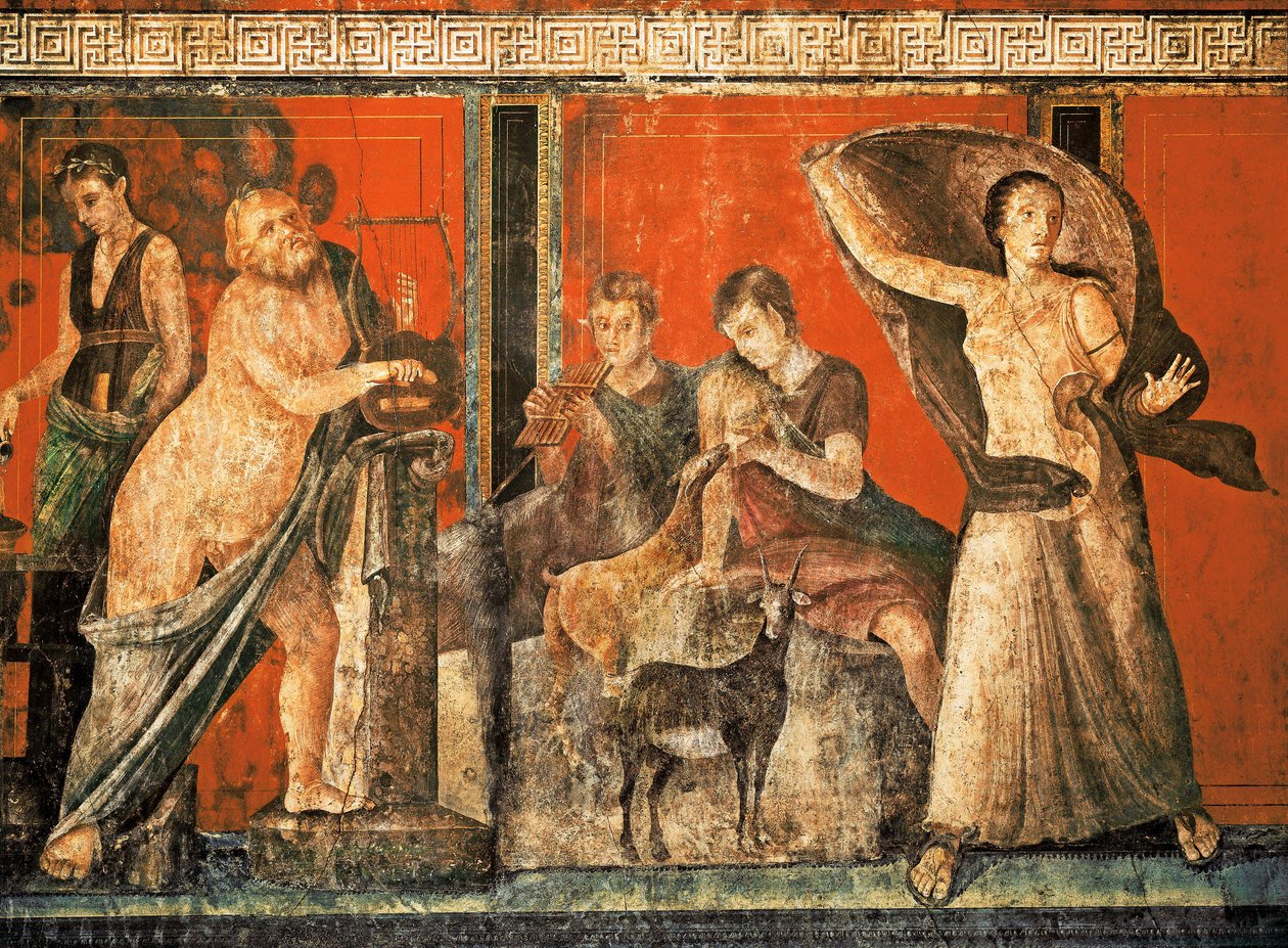 Ritos de iniciação ao culto de Dionísio, afresco da Villa Dei Mysteri de Roman