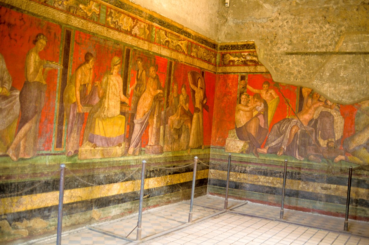 Ritos de iniciação ao culto de Dionísio, afresco da Villa Dei Mysteri de Roman