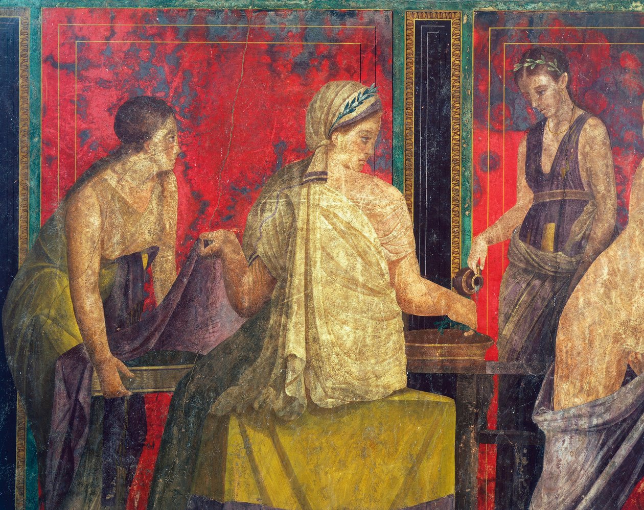 Ritos de iniciação ao culto de Dionísio, afresco da Villa Dei Mysteri de Roman