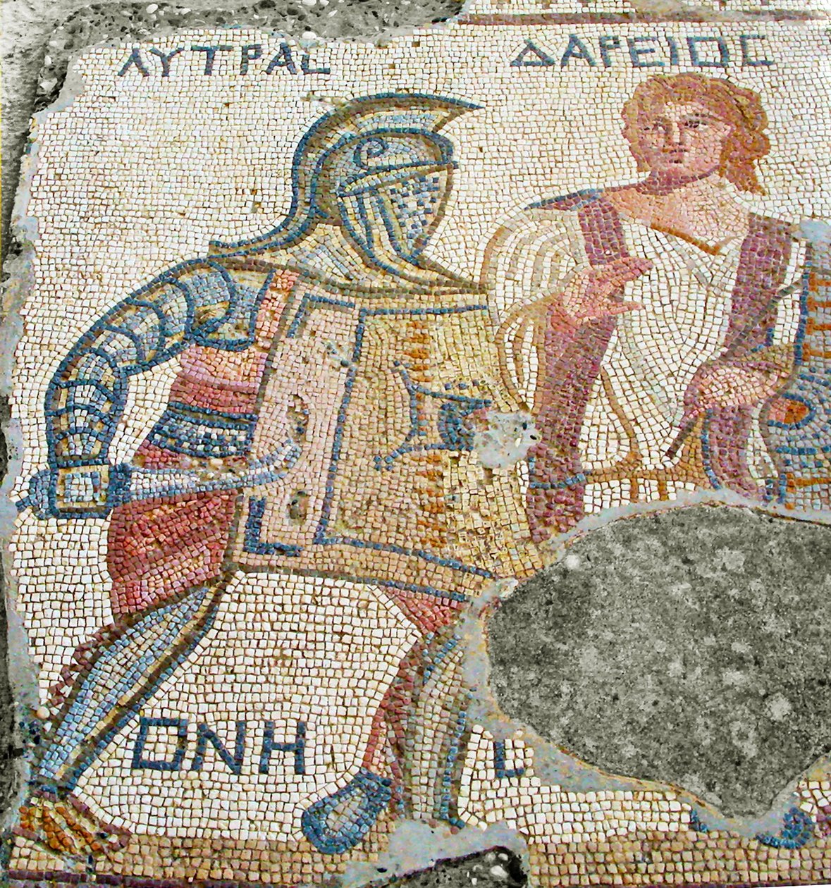 Lytras sendo separado de seu adversário por Darios, Casa dos Gladiadores, Kourion, Chipre (mosaico) de Roman