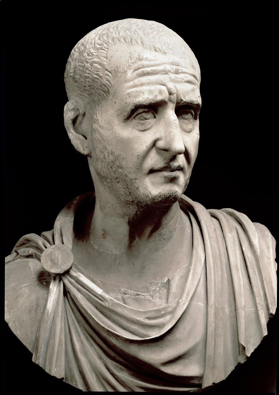 Busto de mármore por Trajan Dece (Trajan Decius) (200-251 DC) - Roma, Musei Capitolini - Busto do Imperador Trajanus Decius (201-251 DC) - Escultura em mármore - Roma, Musei Capitolini de Roman