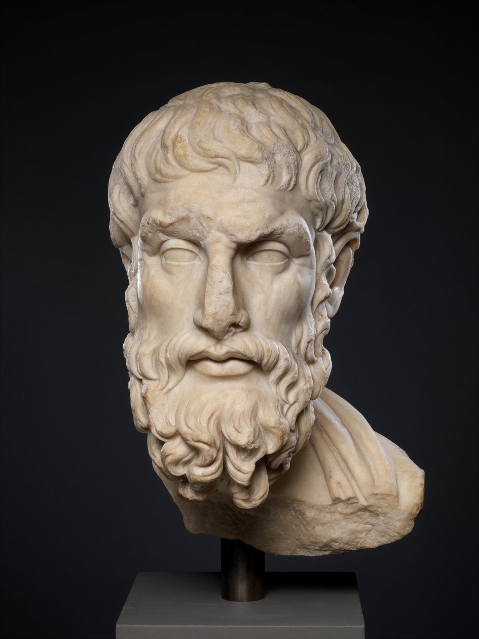 Cabeça de mármore de Epikouros, século II d.C. (mármore) de Roman