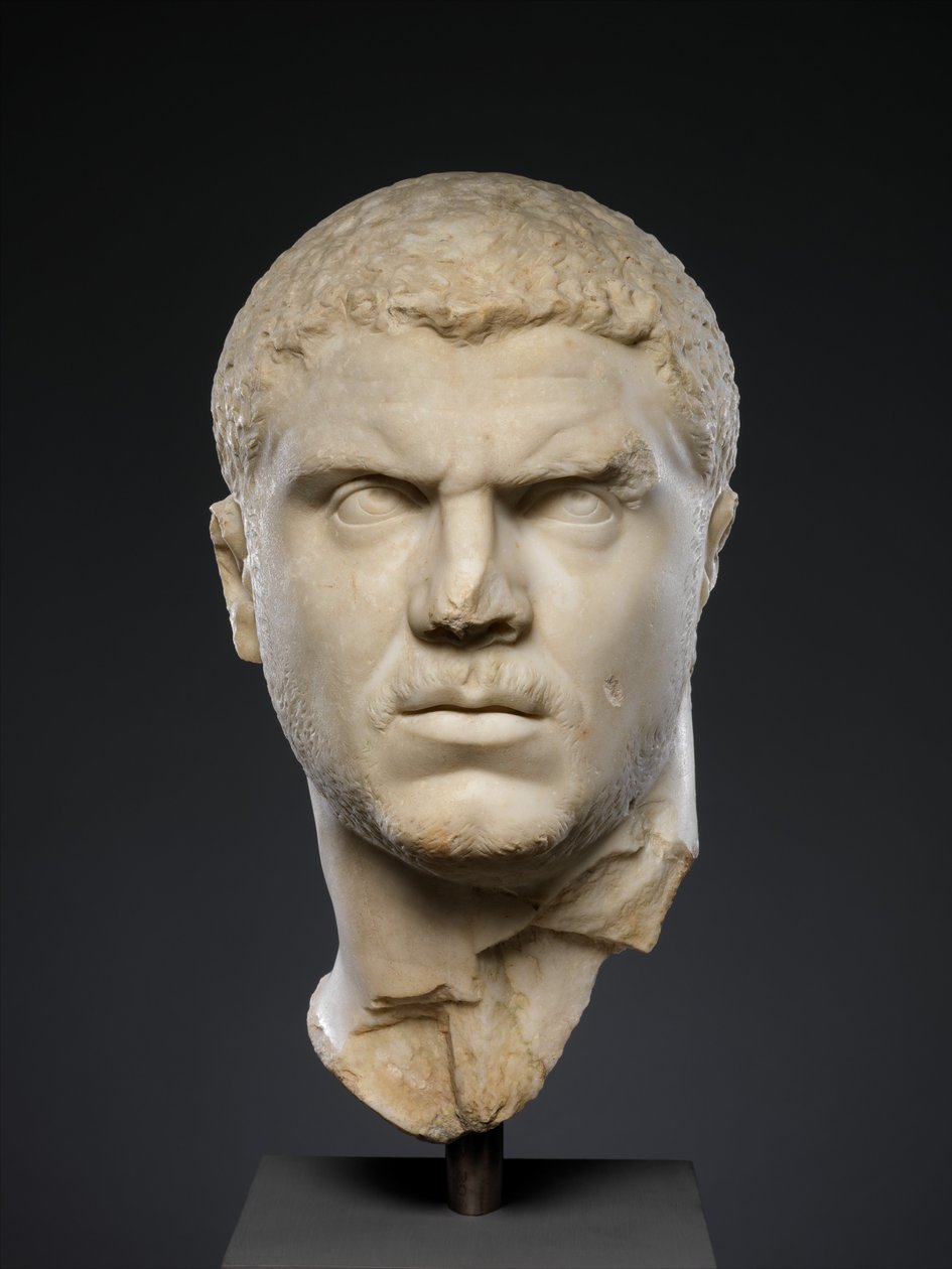 Retrato em mármore do imperador Caracalla, 212-217 d.C. (mármore) de Roman