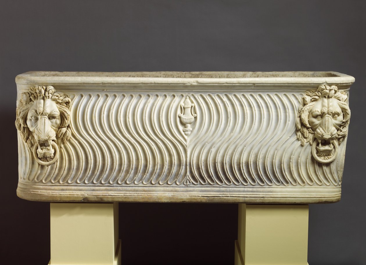 Sarcófago estrigilado de mármore, 220 DC (mármore) de Roman