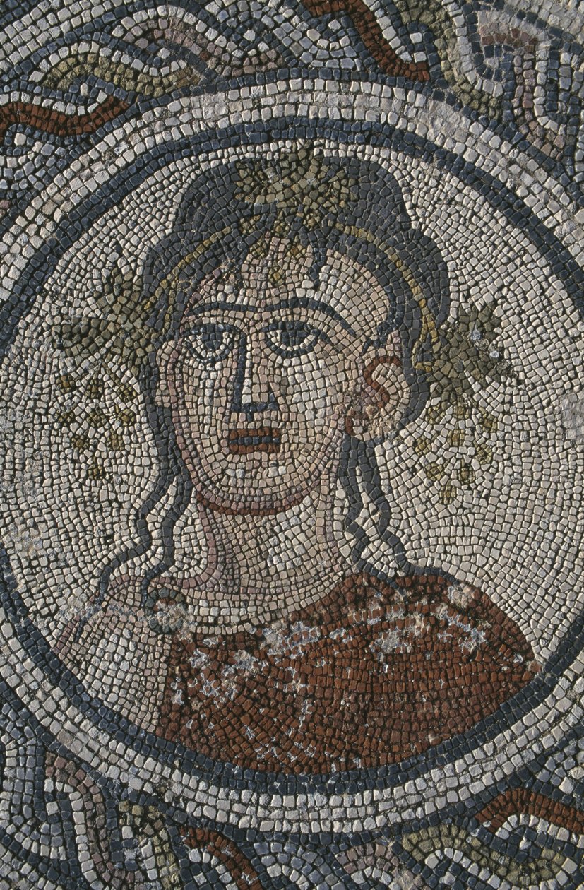 Mosaico representando as Quatro Estações, Casa de &39;Dionísio&39;, detalhe, cabeça (mosaico) de Roman