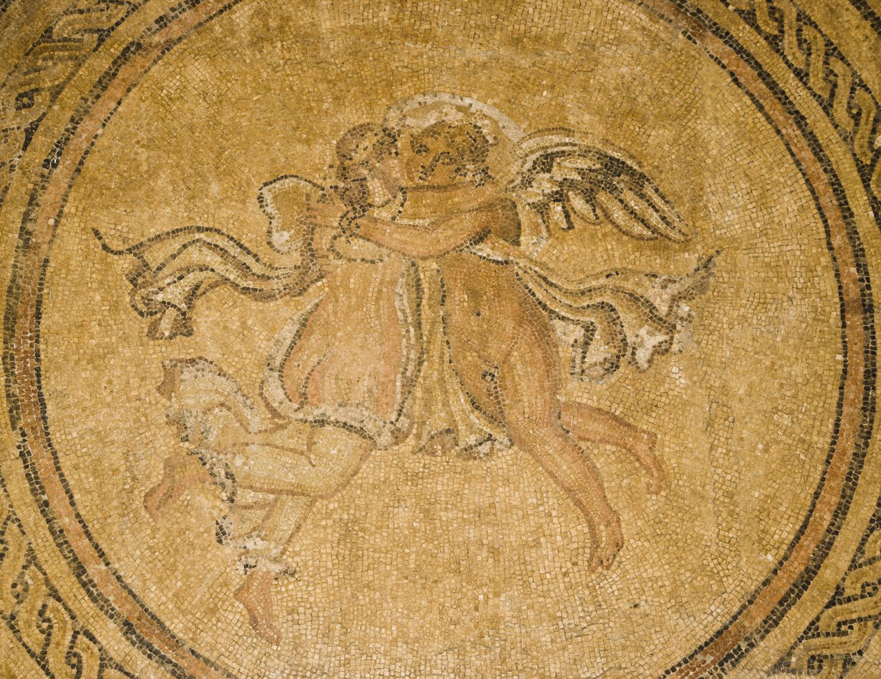 Mosaico de Eros e Psique, da Sala dos Mosaicos no Alcazar dos Reis Cristãos, do século III-IV (mosaico) de Roman