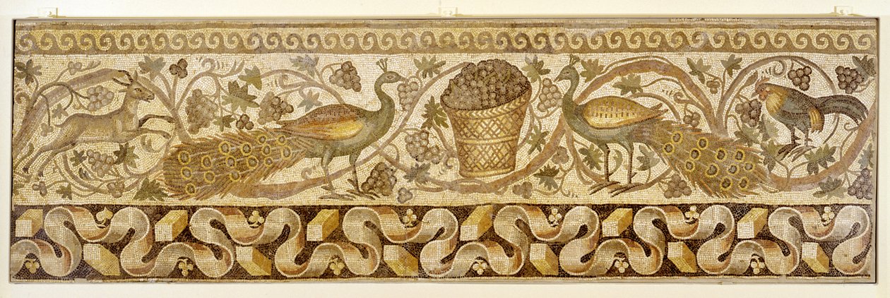 Borda do rolo do mosaico de uma videira com pavões, Antioquia, 526-540 de Roman