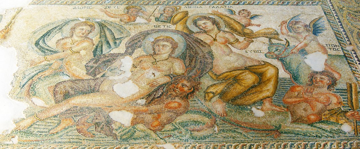 Nereides e Bythos, Casa de Aion, Paphos, Chipre (mosaico) de Roman