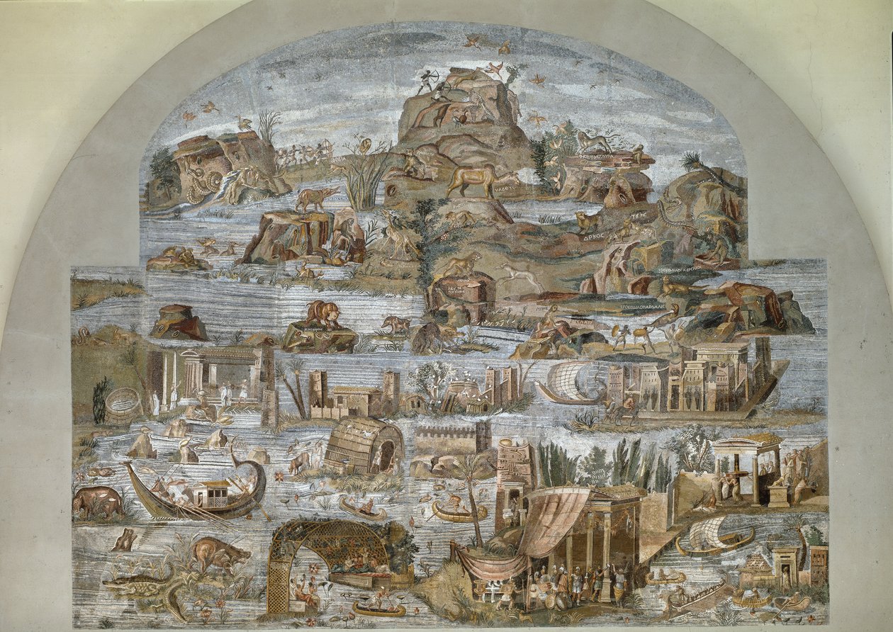 Mosaico nilótico do Preneste (Palestrina) do santuário da deidade da Fortuna Primigênia, 80 a.C. de Roman