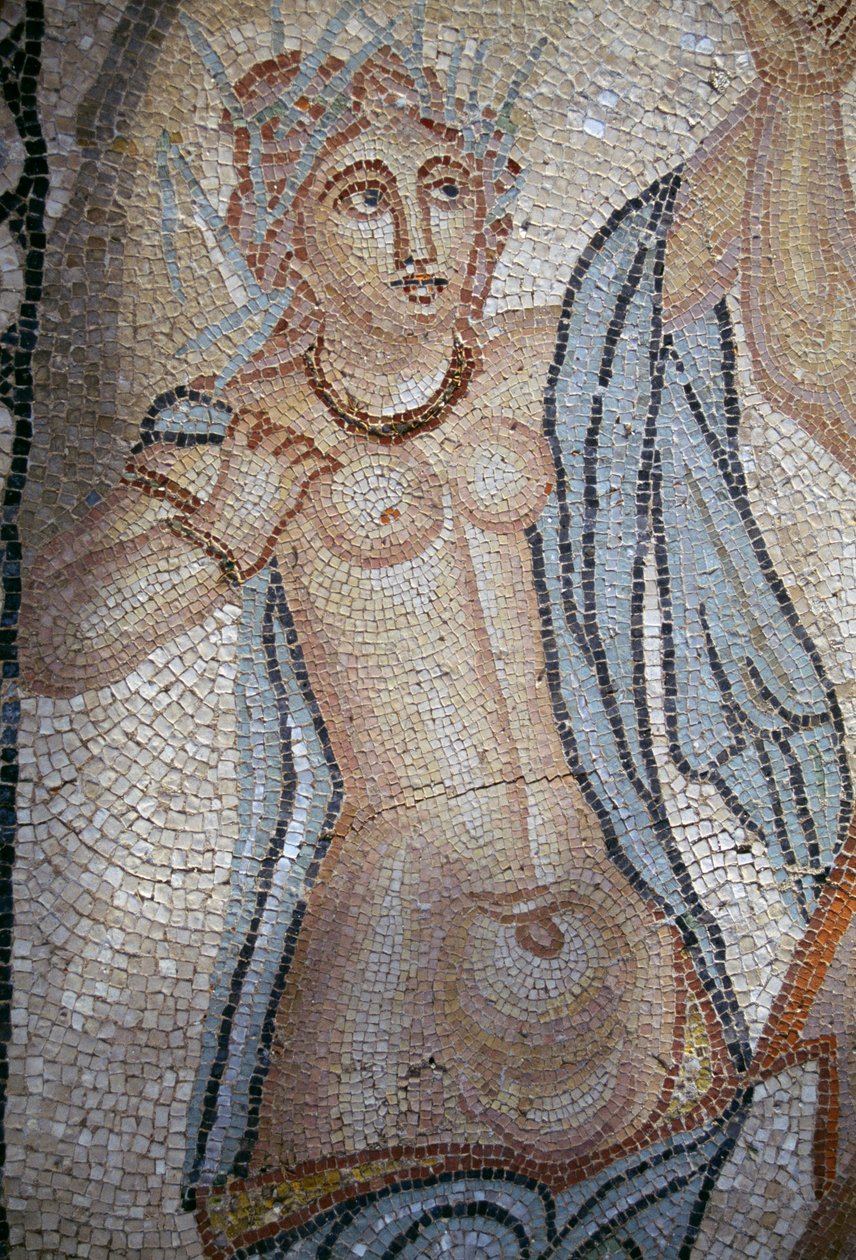 Ninfa, detalhe de Rapto de Hylas por Ninfas, mosaico na Casa de Vênus na cidade romana de Volubilis (Lista do Patrimônio Mundial da UNESCO) de Roman