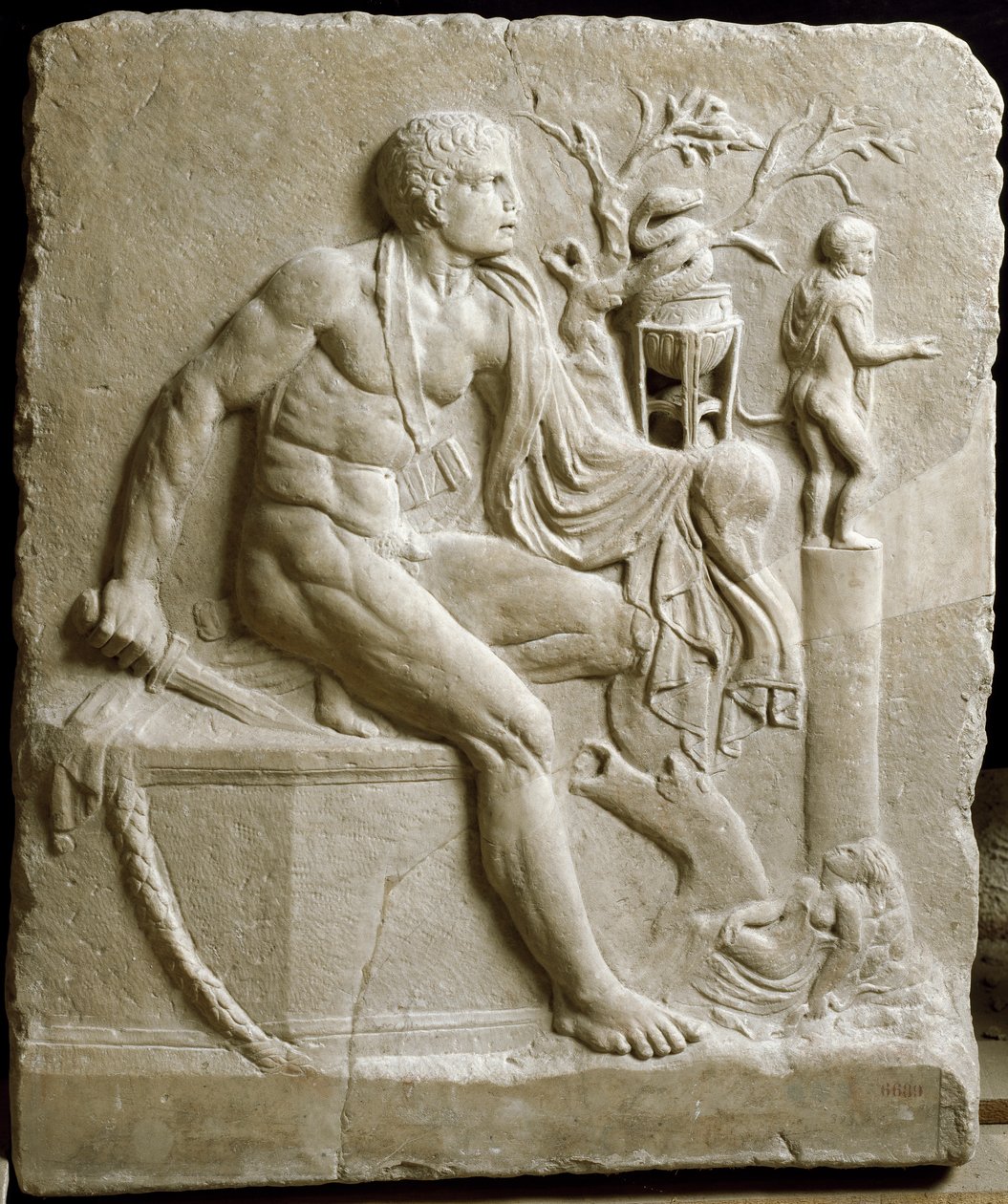 Orestes consultando o oráculo de Apolo em Delfos (mármore) de Roman
