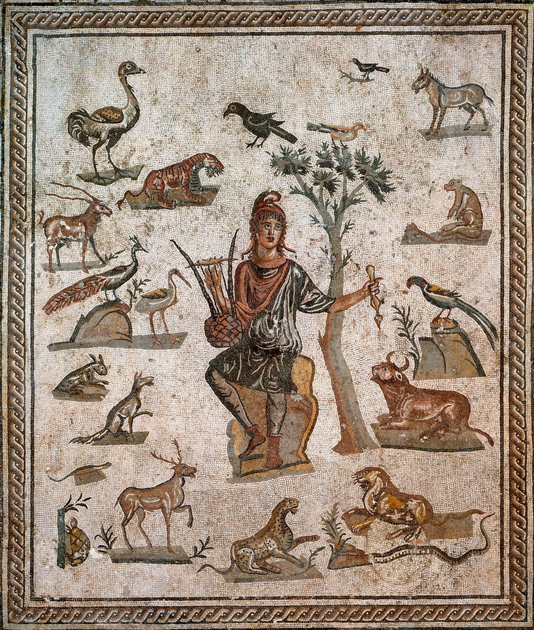 Orfeu rodeado de animais, século II de Roman