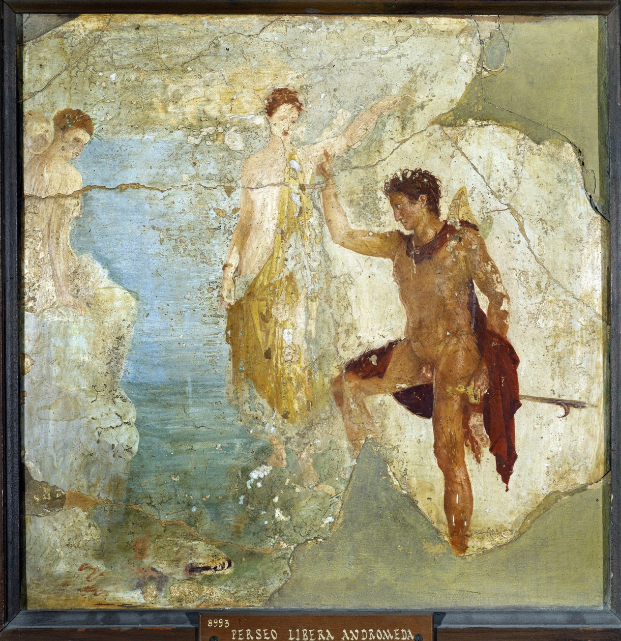 Perceba o libertador Andromede. Fresco 37,5x37,5cm. Provenant de la Maison des cinq squelettes (Casa dos Cinco Esqueletos) em Pompéia. sd. Museu Nacional de Arqueologia, Nápoles (Musee archeologique de Nápoles). ©Raffael/Leemage de Roman