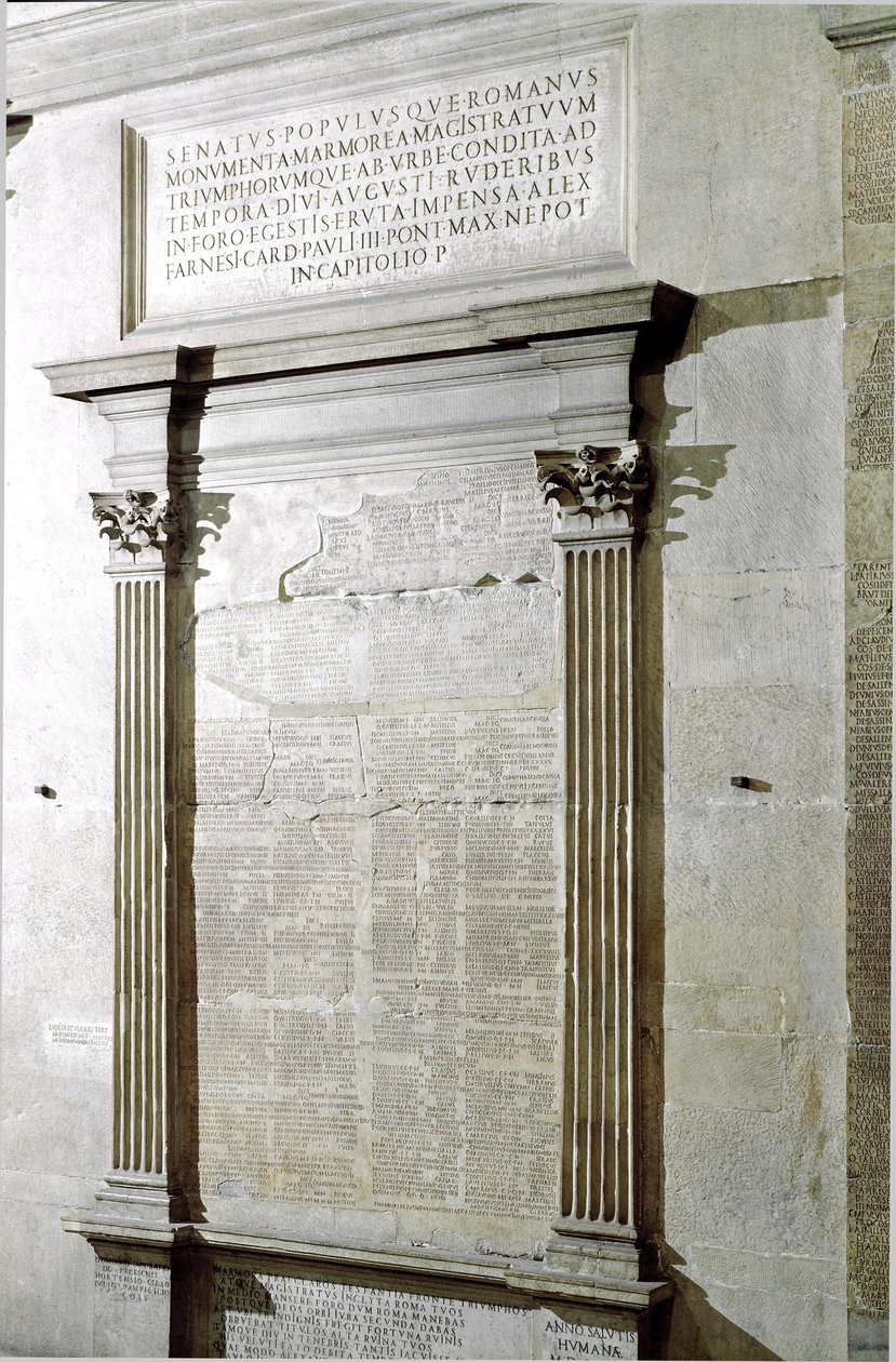 Placa do Triunfo e dos Gostos Consulares. Período do Imperador Augusto. 27 AC-14 AD. Roma, Musei Capitolini - Placa de Registro do Período Consular e Casto Triunfal do Imperador Romano Augusto (27 AC-14 d.C.). Musei Capitolini, Roma, Itália de Roman