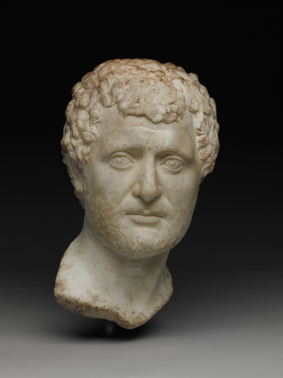 Retrato de cabeça de homem, cAD 130-145 (mármore) de Roman