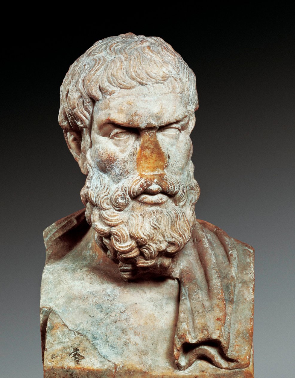 Retrato de Epicuro (341-circa 270 AC), filósofo grego, c. 100-150 DC (busto em mármore) de Roman