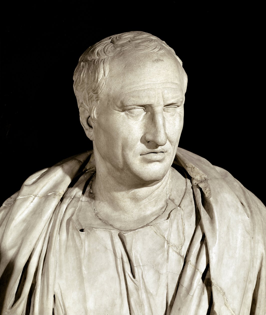 Retrato do estadista romano Ciceron (escultura de mármore, c. 50 a.C.) de Roman
