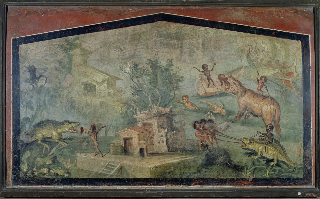 Pigmeus Caça, da &39;Casa del Dottore&39; (Casa do Doutor) de Pompéia, c.50-79 dC de Roman