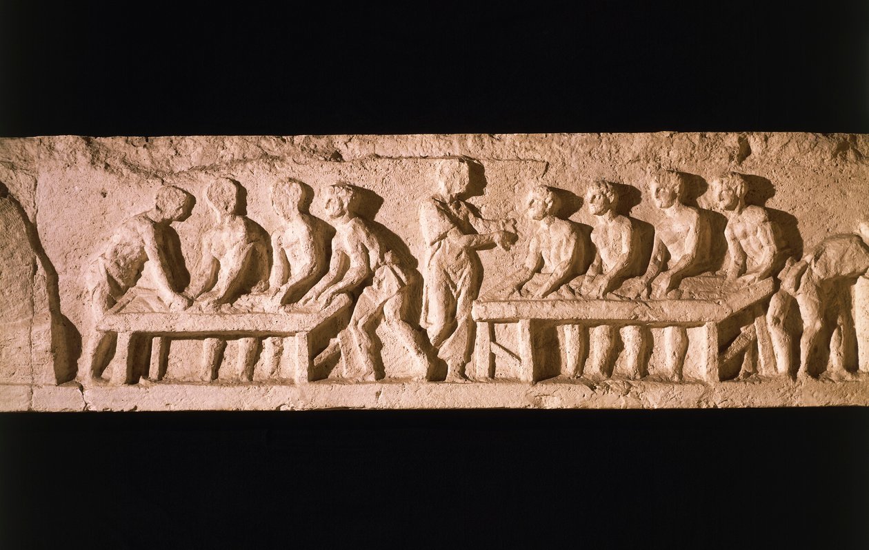 Alívio retratando a padaria, do túmulo de Eurysaces the Baker, em Porta Maggiore, Roma, 50-20 AC de Roman