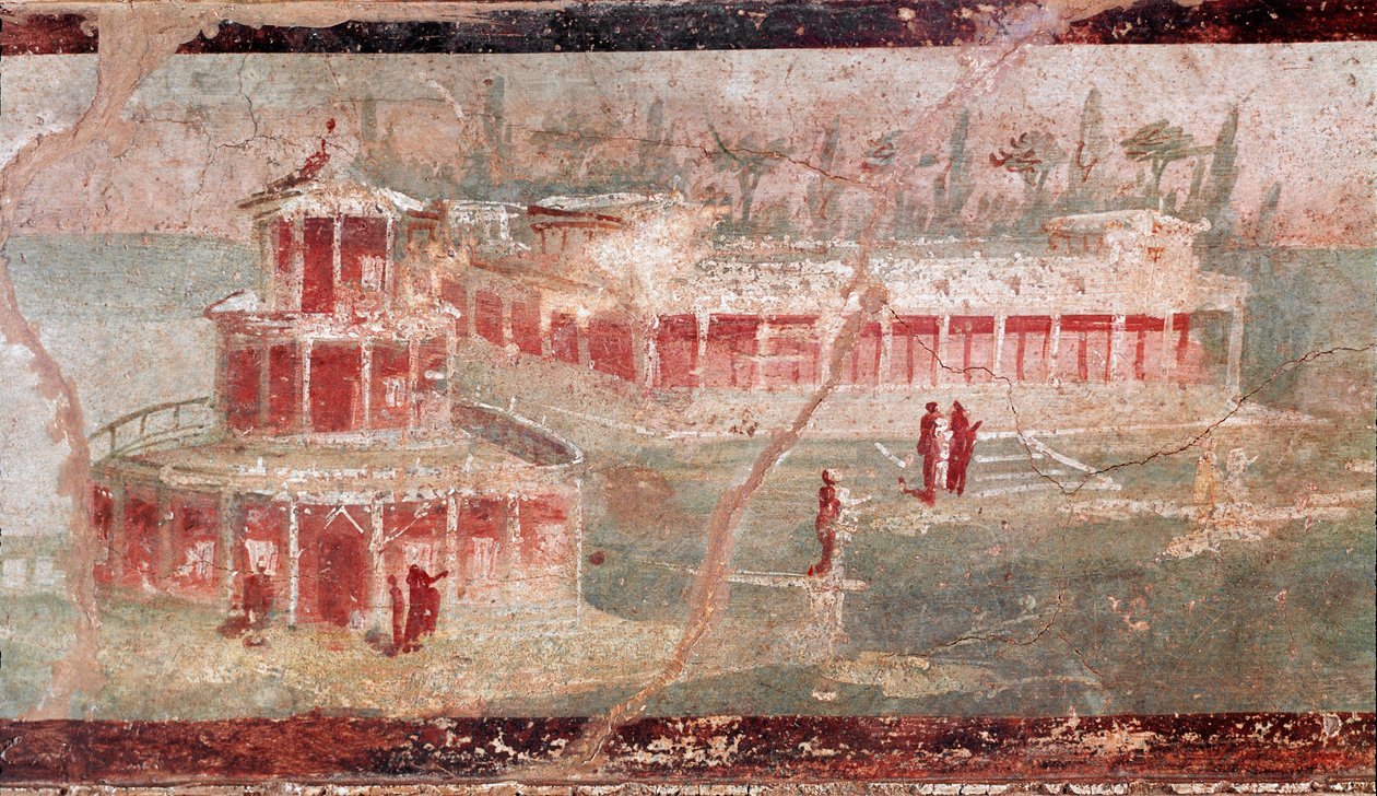 Paisagem fluvial com pórtico, detalhe (fresco de Roman