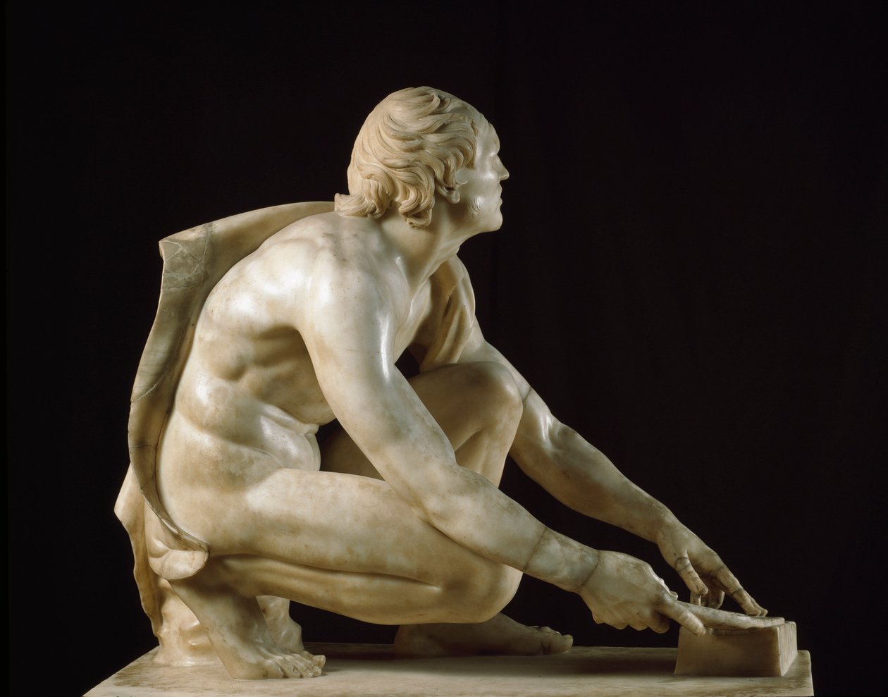 Arte Romana: "Um afiador afiando as suas facas" escultura de mármore romano do século I a.C. depois de um original grego. Dim. 105 cm Florença, Galleria degli Uffizi, Tribuna de Roman