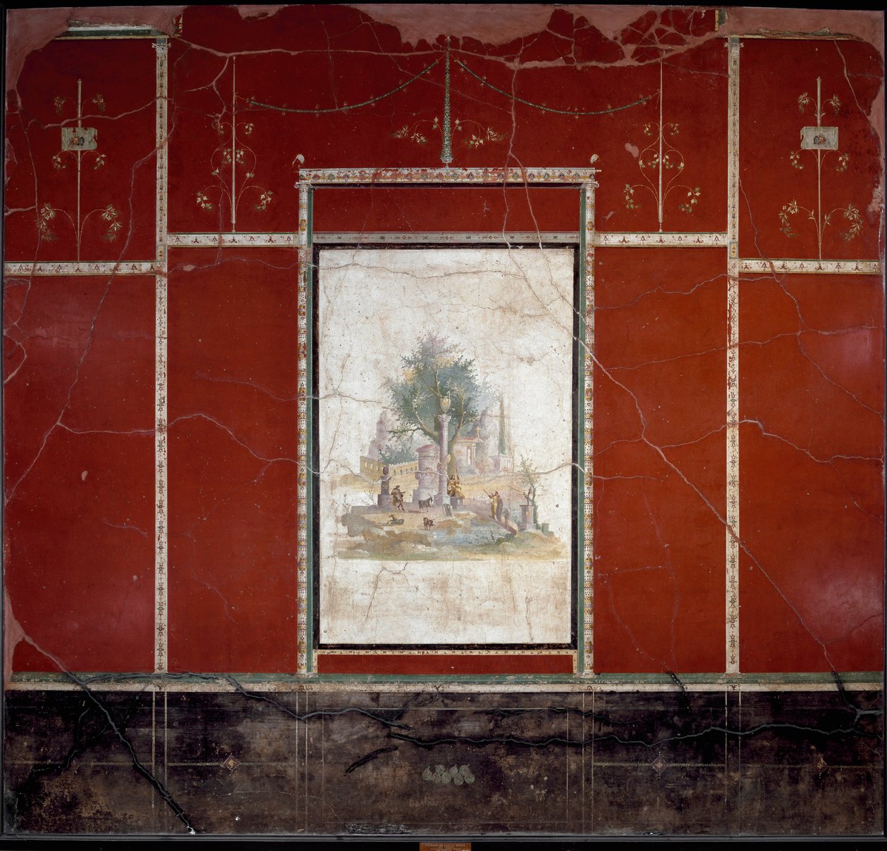 Arte Romana: "Paisagem bucólica e sagrada" Fresco atribuído ao mestre de Amando. de Boscotrecase, vila Agrippa Postumo. século I. Dim. 153x98 cm Nápoles, Museo Archeologico Nazionale de Roman
