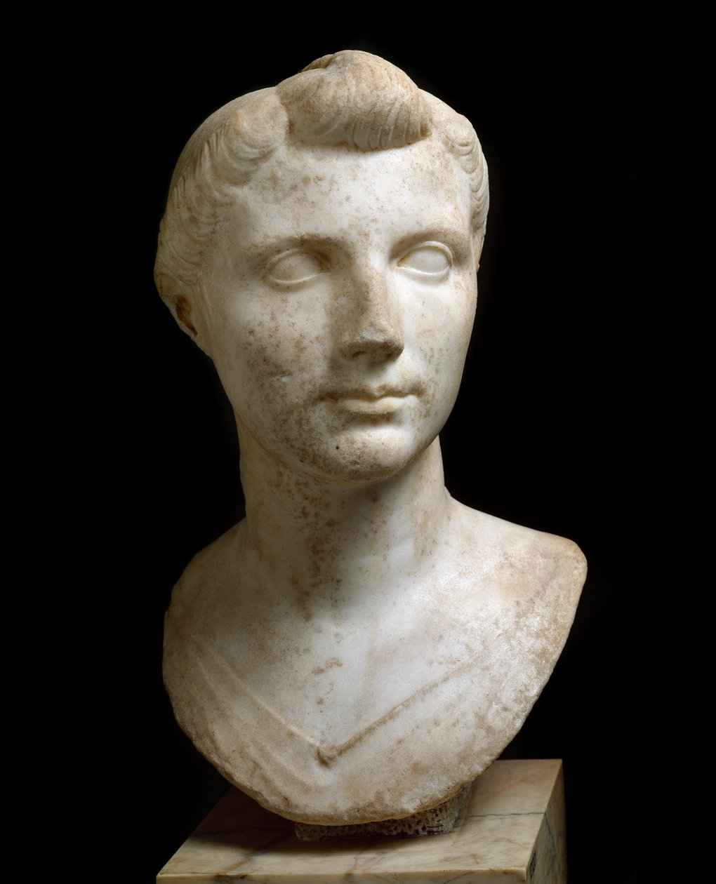 Arte Romana: "Busto de Octavia Thurina Minor (Ottavia Minore ou Octavia the Young) (69 AC-11 AC)" Escultura em mármore. Roma, Museo Nazionale Romano (o delle Terme) de Roman