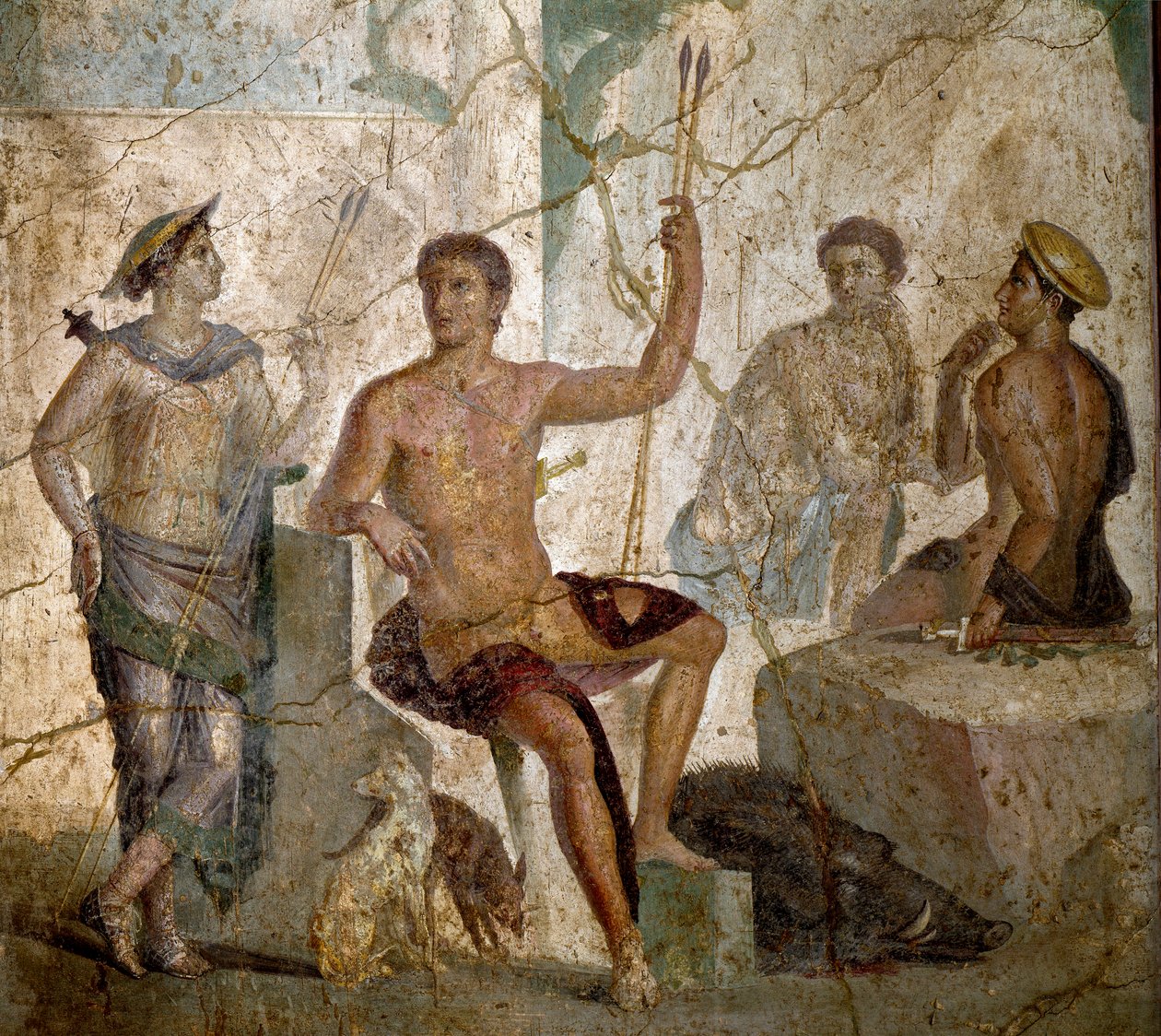 Arte Romana: Afresco romano "Meleagre e Atalante" do século I d.C. de Pompéia. Nápoles, Museu Nacional de Arqueologia - Arte Romana: Meleager e Atalanta. Afresco romano do século I d.C. de Pompéia. Museu Nacional de Arqueologia, Nápoles, It de Roman