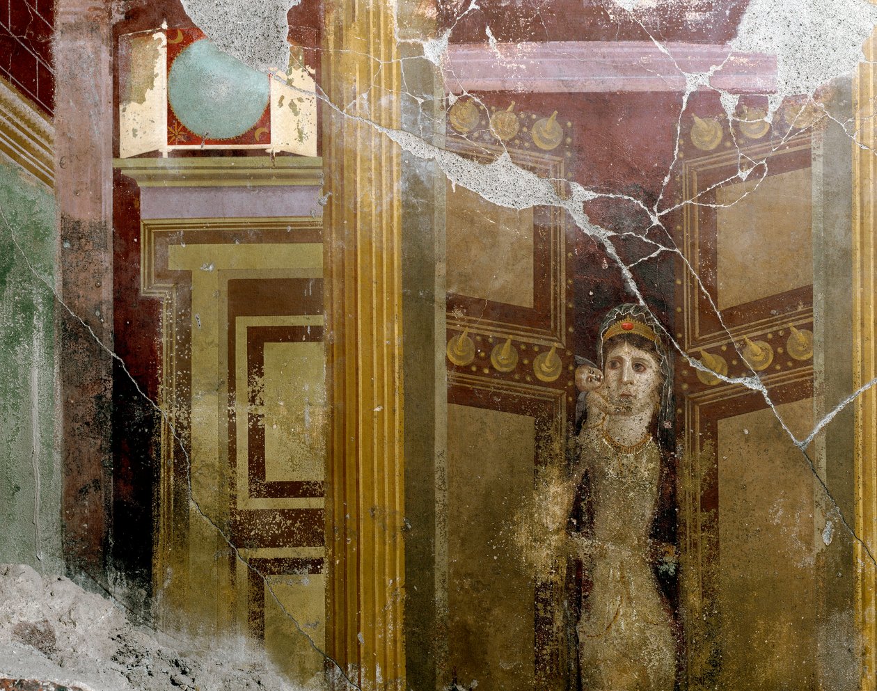 Arte Romana: "Retrato de uma mulher na entrada de uma porta" Detalhe de um afresco da villa de Fabio Rufo (Marcus Fabius Rufus) Século I d.C. Pompéia, Itália de Roman