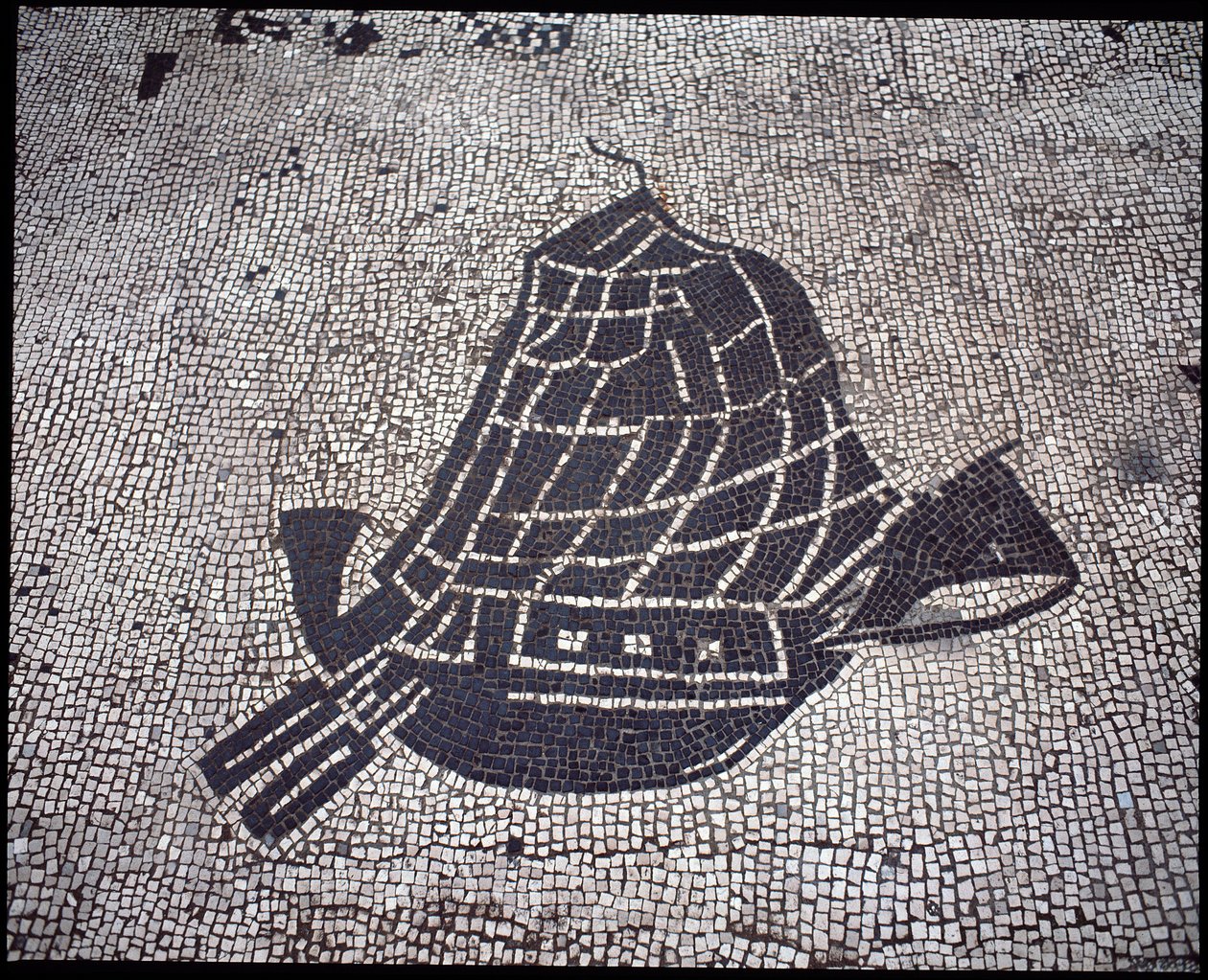 Arte Romana: Mosaico "Ship" da Corporation des gens de la mer, Place des Corporations de Roman