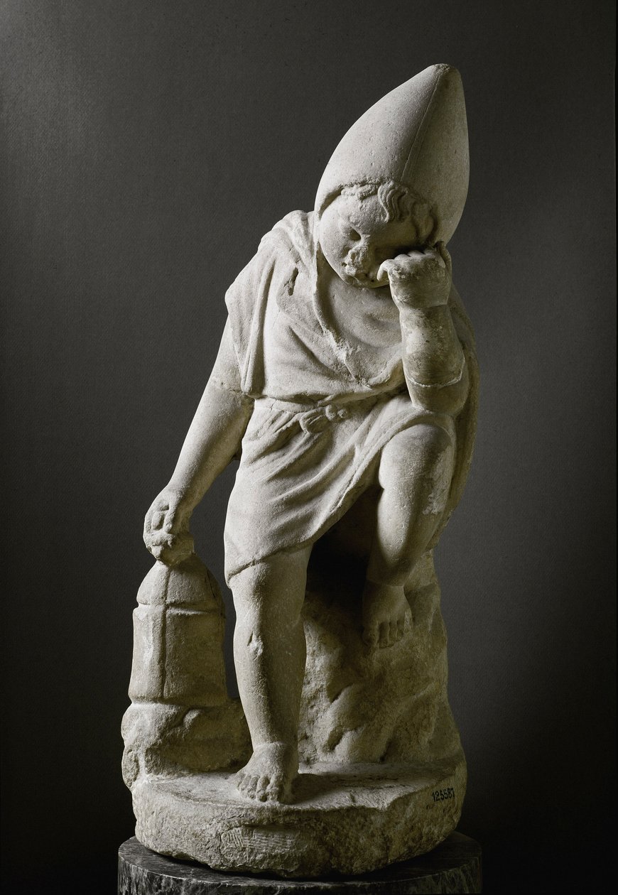 Arte Romana: Escultura "Sleeping Slave". Século I AC. Roma, Museo Nazionale Romano - Arte Romana. Jovem escravo adormecido. Mármore de Roman