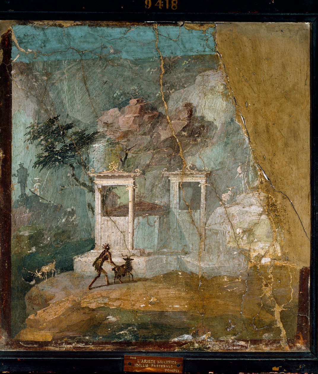 Arte Romana: "O Belier Perdido, Pastoral Idyll" afresco romano do sítio de Pompeia depois de um original grego (século II a.C.). Século I a.C. Nápoles, Museo Archeologico Nazionale de Roman