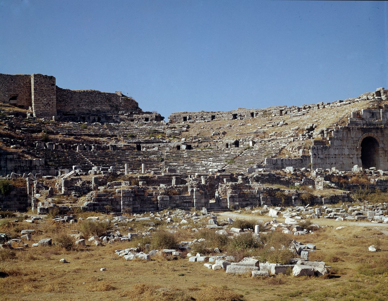 Arte romana, período helenístico: o teatro de Miletus. Século II. Turquia de Roman