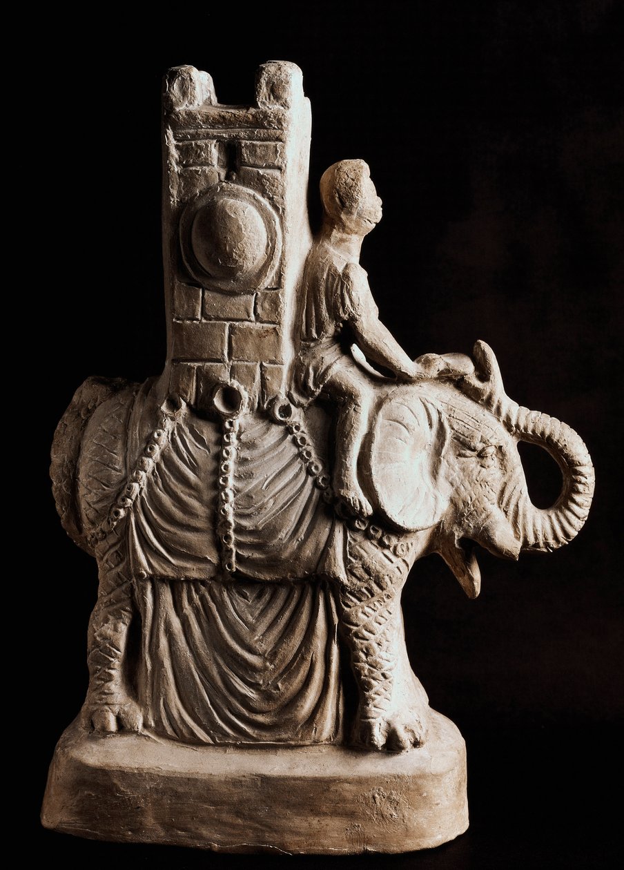 Arte romana: "Vaso de terracota em forma de elefante" Período das Guerras Púnicas - Nápoles, museu arqueológico - elefante de guerra - vaso de terracota romano do período das Guerras Púnicas, Museo Archeologico Nazionale, Nápoles, Itália de Roman