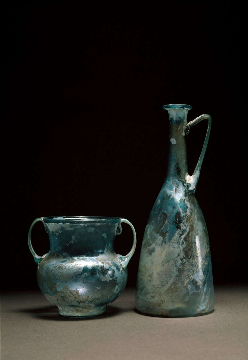 Arte romana: garrafas de vidro. Século I e II d.C. Museo Nacional de Arte Romano Madrid de Roman