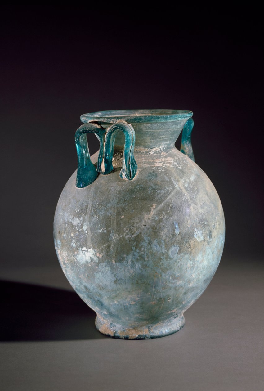 Arte romana: vaso de vidro com pega. De Pompéia, Itália. Museo Archeologico Nazionale de Nápoles de Roman